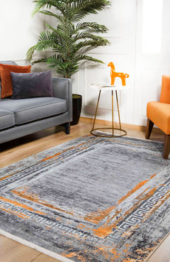 Modern Area Rug – Grey Digital Print Carpet | Non Slip, Antibacterial, Washable Floor Covering