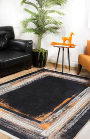 Balakovo Black Frame Digital Print Area Rug