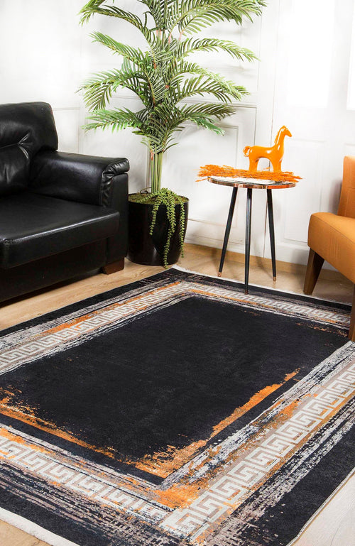 Balakovo Black Frame Digital Print Area Rug
