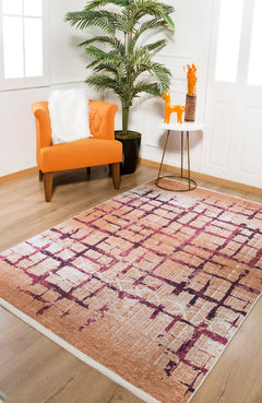 Orange Striped Area Rug – Ivanteyevka Digital Print, Non Slip & Antibacterial Carpet