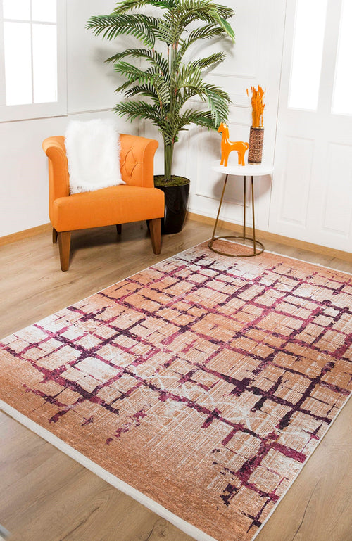 Orange Striped Area Rug – Ivanteyevka Digital Print, Non Slip & Antibacterial Carpet
