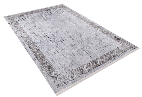 Digital Print Area Rug – Grey Frame Style Non Slip Carpet for Living Room