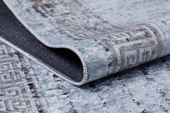 Digital Print Area Rug – Grey Frame Style Non Slip Carpet for Living Room