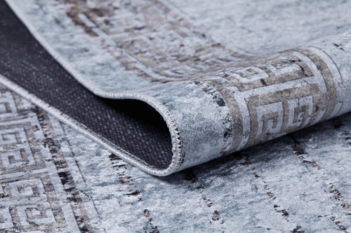 Digital Print Area Rug – Grey Frame Style Non Slip Carpet for Living Room