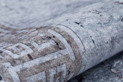 Digital Print Area Rug – Grey Frame Style Non Slip Carpet for Living Room