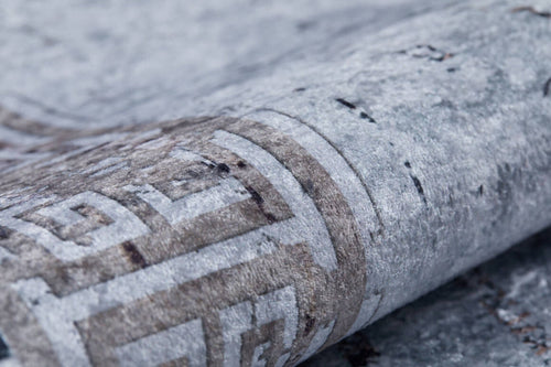 Digital Print Area Rug – Grey Frame Style Non Slip Carpet for Living Room