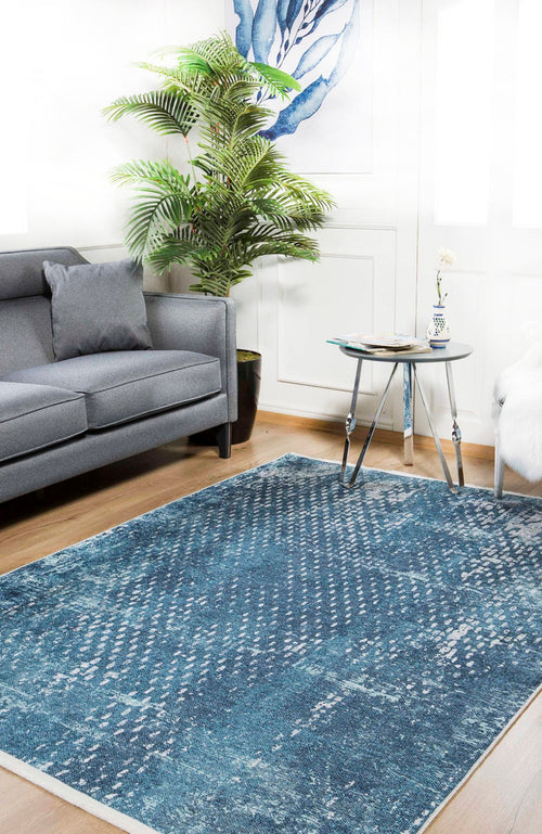 Modern Area Rug | Blue Digital Print Carpet - Antibacterial, Non Slip, Washable
