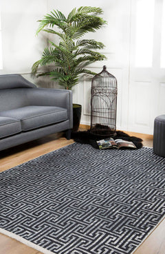 Black Geometric Area Rug – Non Slip Rug | Antibacterial Floor Mat, Digital Print Carpet