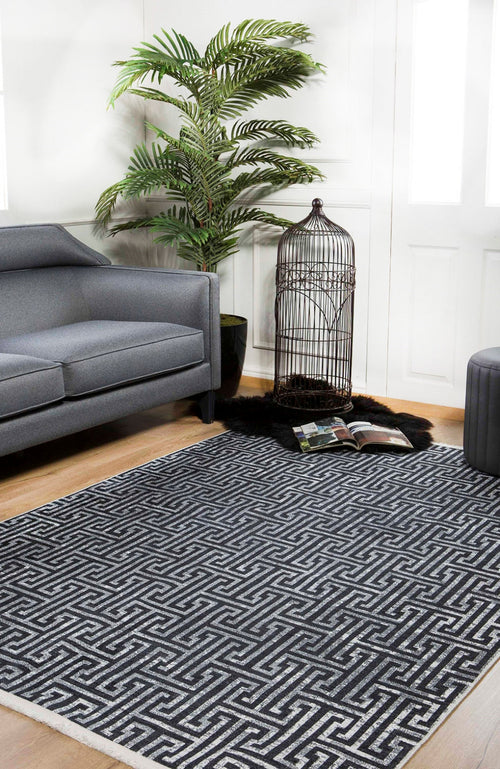 Black Geometric Area Rug – Non Slip Rug | Antibacterial Floor Mat, Digital Print Carpet