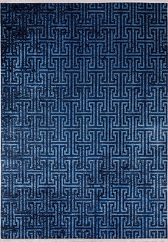 Iskitim Navy Geometric Digital Print Area Rug