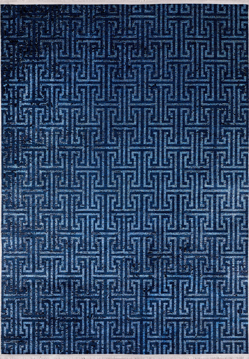 Iskitim Navy Geometric Digital Print Area Rug