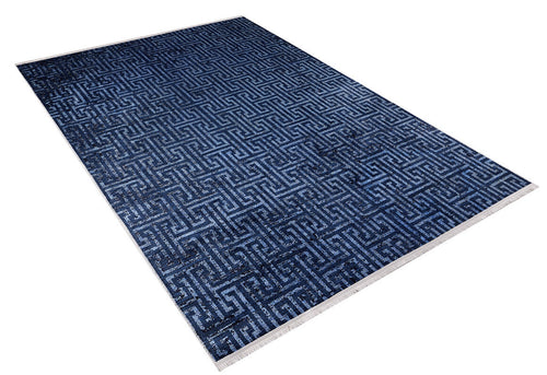 Iskitim Navy Geometric Digital Print Area Rug