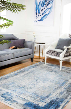 Cehov Blue Modern Digital Print Area Rug