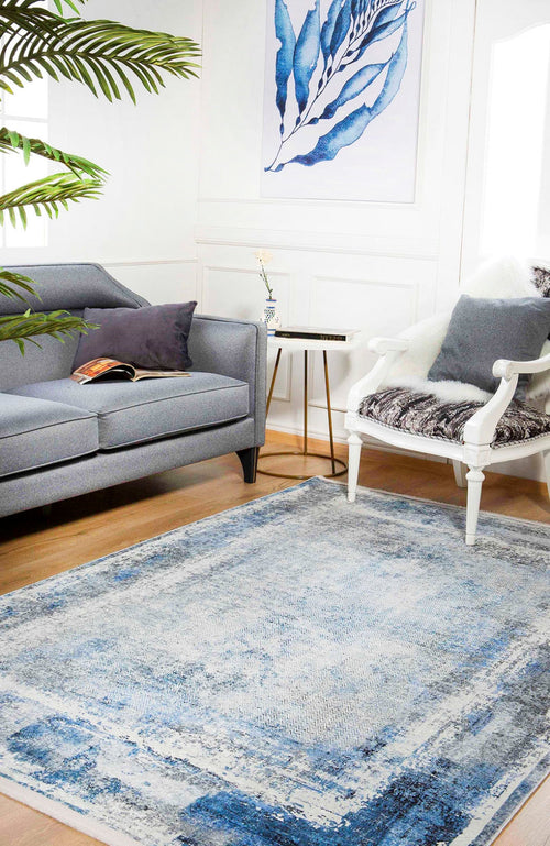 Cehov Blue Modern Digital Print Area Rug