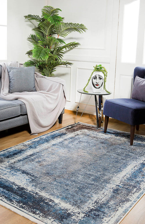 Modern Digital Area Rug – Blue Antibacterial Non Slip Carpet for Stylish Living Room