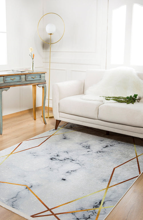Gold Marble Area Rug – Digital Print Carpet With Non Slip, Antibacterial Design