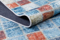 Blue Patchwork Area Rug – Digital Print Rug with Non Slip, Antibacterial, Washable Design