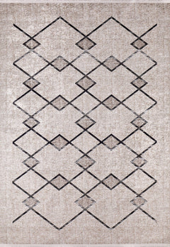 Beige Geometric Area Rug – Digital Print Modern Non Slip Carpet for Living Room