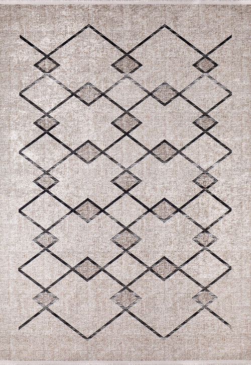 Beige Geometric Area Rug – Digital Print Modern Non Slip Carpet for Living Room