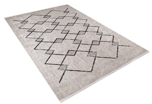 Beige Geometric Area Rug – Digital Print Modern Non Slip Carpet for Living Room