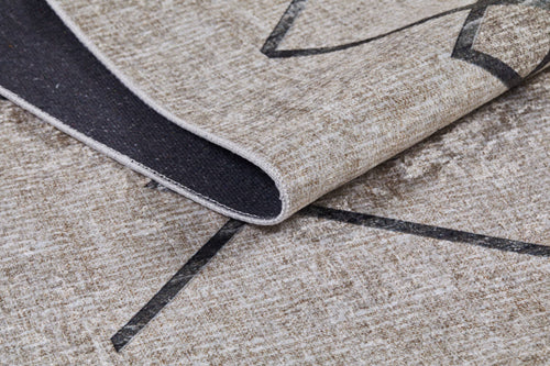 Beige Geometric Area Rug – Digital Print Modern Non Slip Carpet for Living Room