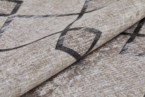 Beige Geometric Area Rug – Digital Print Modern Non Slip Carpet for Living Room