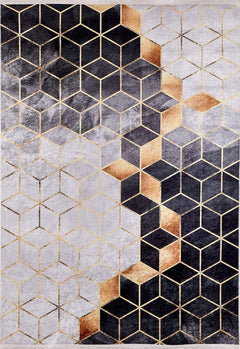 Geometric Area Rug - Anthracite Digital Print Non Slip Carpet for Living Room
