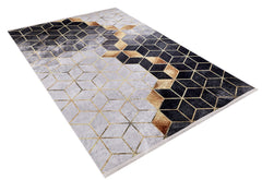 Geometric Area Rug - Anthracite Digital Print Non Slip Carpet for Living Room