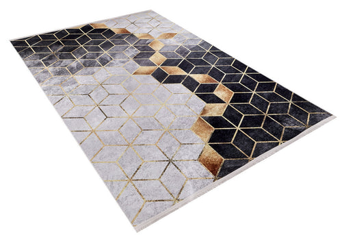 Geometric Area Rug - Anthracite Digital Print Non Slip Carpet for Living Room