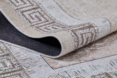 Beige Area Rug – Digital Print Frame Design Carpet | Non Slip, Antibacterial