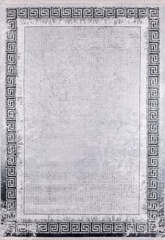 Grey Digital Print Rug - Stylish Frame Area Rug, Non Slip Washable Carpet