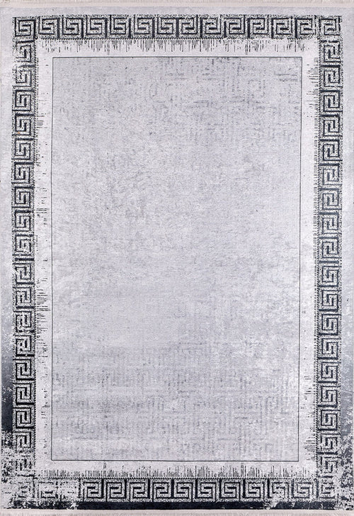 Grey Digital Print Rug - Stylish Frame Area Rug, Non Slip Washable Carpet