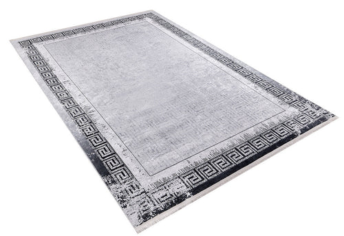 Grey Digital Print Rug - Stylish Frame Area Rug, Non Slip Washable Carpet