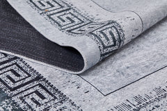 Grey Digital Print Rug - Stylish Frame Area Rug, Non Slip Washable Carpet