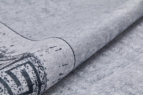 Grey Digital Print Rug - Stylish Frame Area Rug, Non Slip Washable Carpet