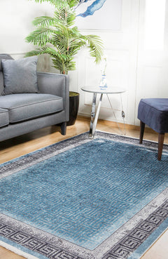 Digital Print Area Rug – Blue Frame Stylish Non Slip Antibacterial Carpet