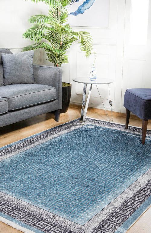 Digital Print Area Rug – Blue Frame Stylish Non Slip Antibacterial Carpet