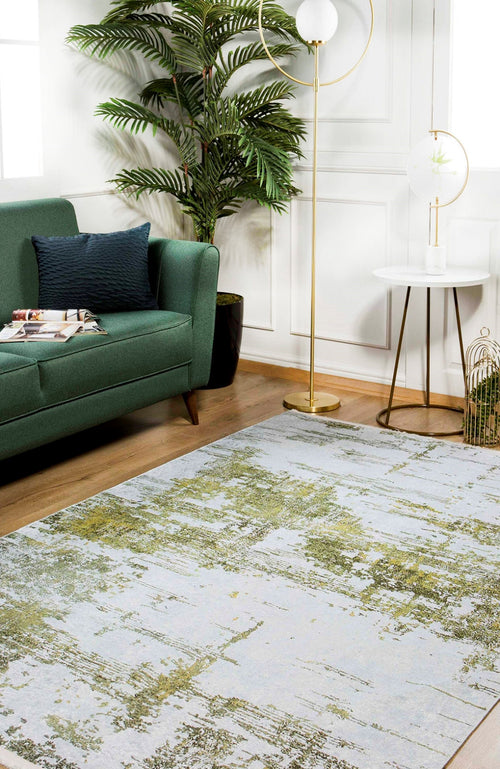 Modern Area Rug – Green Digital Print Rug | Non Slip Washable Carpet for Living Room