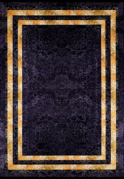 Purple Area Rug - Non Slip Antibacterial Digital Print Rug With Gold Frame