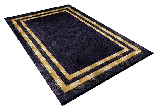 Purple Area Rug - Non Slip Antibacterial Digital Print Rug With Gold Frame