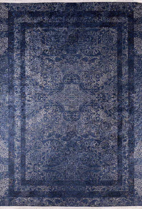 Digital Print Area Rug | Navy Frame Design Antibacterial Non Slip Carpet