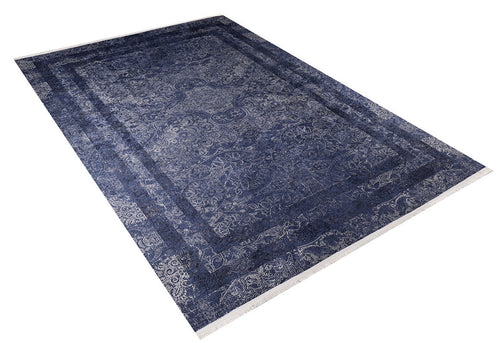 Digital Print Area Rug | Navy Frame Design Antibacterial Non Slip Carpet