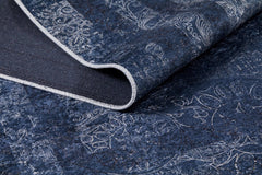 Digital Print Area Rug | Navy Frame Design Antibacterial Non Slip Carpet