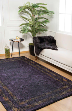 Digital Print Area Rug - Purple Frame Modern Floor Covering with Non Slip Design