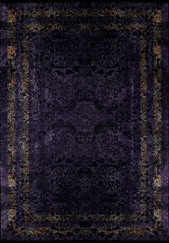 Digital Print Area Rug - Purple Frame Modern Floor Covering with Non Slip Design