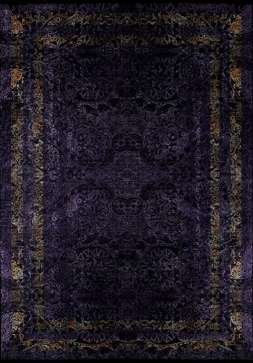 Digital Print Area Rug - Purple Frame Modern Floor Covering with Non Slip Design