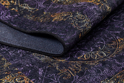 Digital Print Area Rug - Purple Frame Modern Floor Covering with Non Slip Design