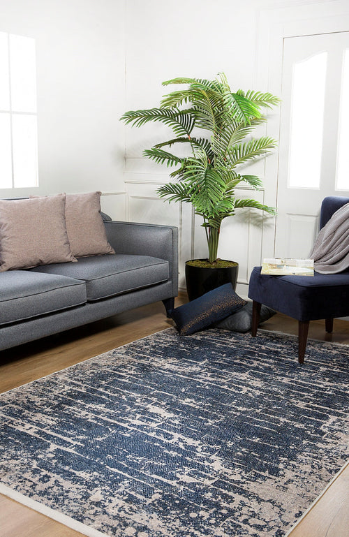 Modern Digital Area Rug - Navy Blue Carpet With Antibacterial, Non Slip Design