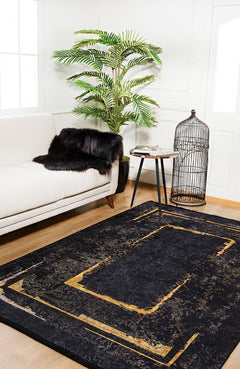 Black Frame Area Rug – Digital Print Rug | Non Slip, Antibacterial Carpet