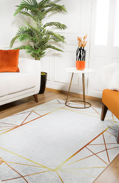 Gold Frame Area Rug - Digital Print Stylish Non Slip Antibacterial Carpet